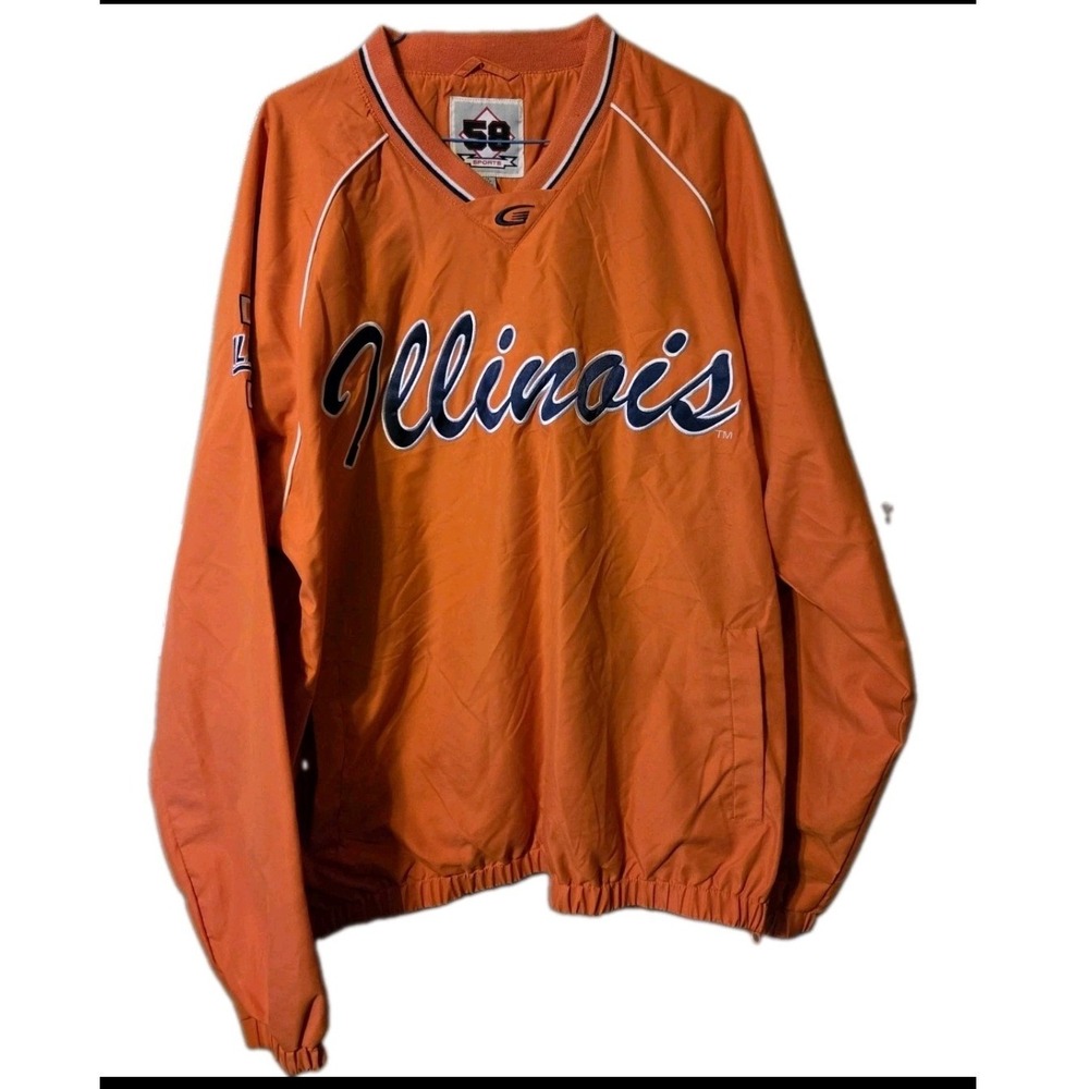 University of Illinois Pullover Jacket Men's Large Orange Lined Pockets